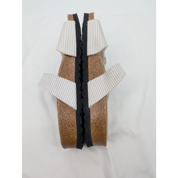 Birkenstock Birki's Aziza Sandal White and Gray Stripe Two Strap Buckle 7 EU 38 - Picture 6 of 8